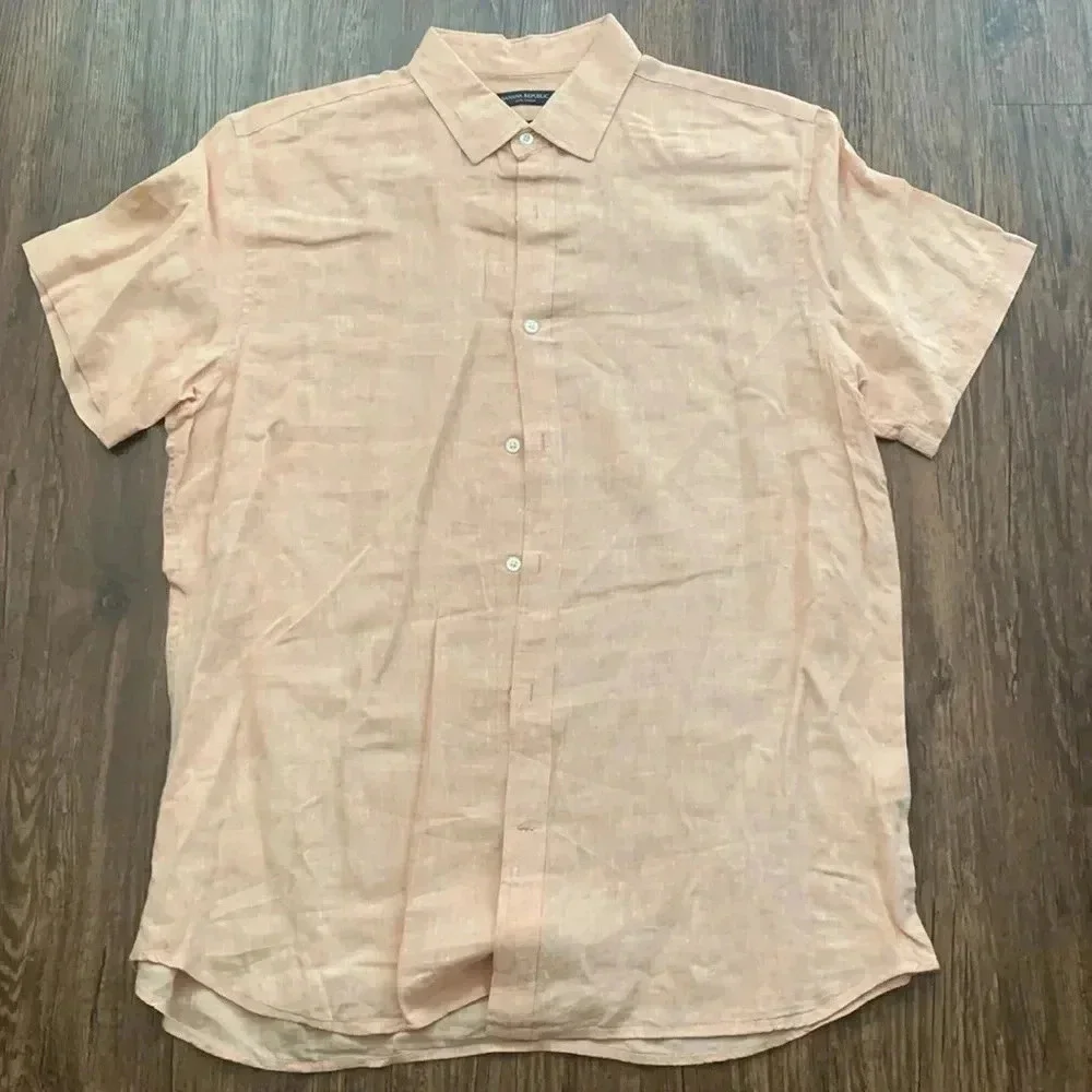 Banana Republic Men’s Linen Short Sleeve Orange Button Down Large EUC
